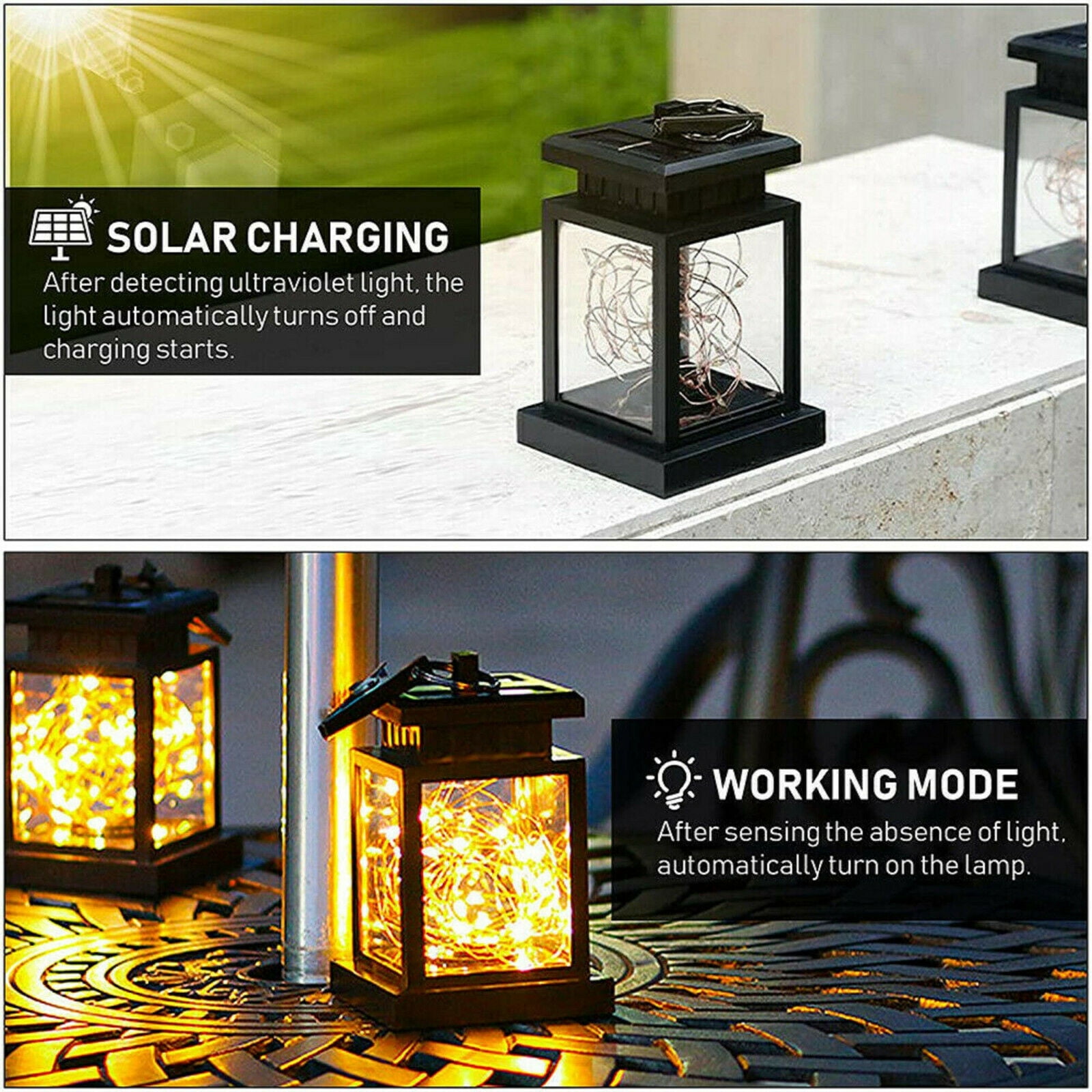 [2 Pieces] EpicGadget Solar Lights Outdoor Hanging Solar Lantern, Solar Powered Warm White LED Garden Decorative Lights for Table Patio Landscape Yard Decorations, Dusk to Dawn Auto Sensor On Off
