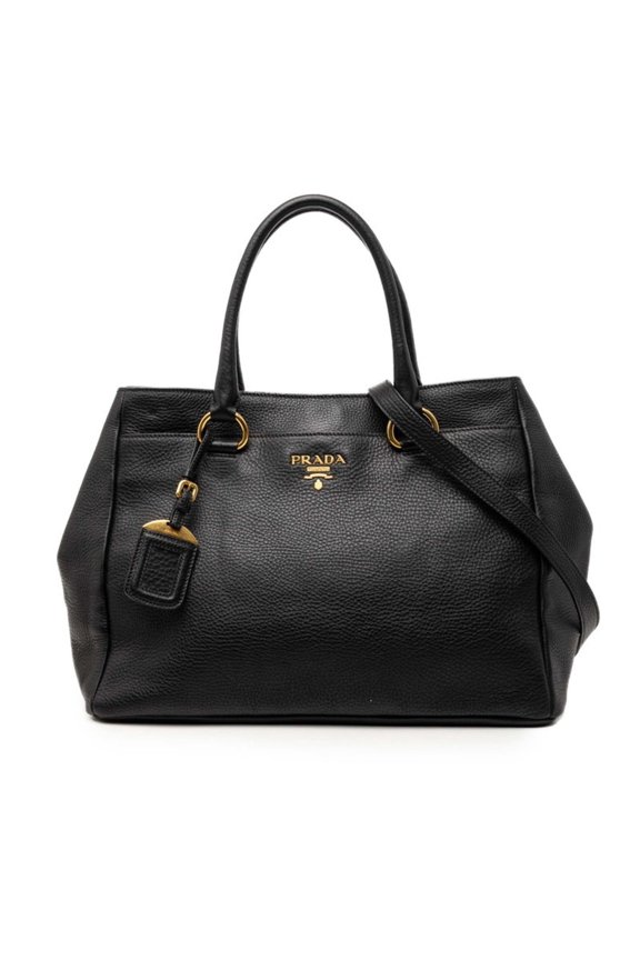 Pre-Owned Prada Handbag Shoulder Bag 2WAY Black Vitello Daino Leather Women's PRADA