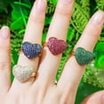 thumbnail image 3 of Adjustable Micro Pave Green Blue CZ Stone Heart Love Engagement Ring for Women, 3 of 9