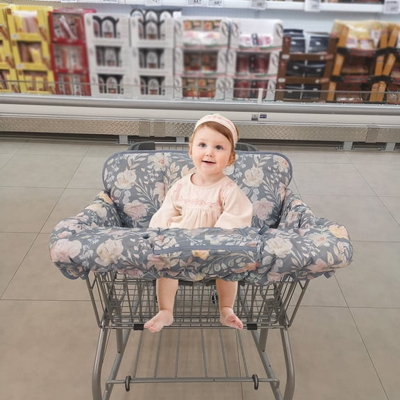 ICOPUCA Shopping Cart Cover for Baby, 2 in 1 cart Cover for Babies N high Chair Cover, Padded Grocery cart Cover for Baby Girl, Universal fit Flowers printing