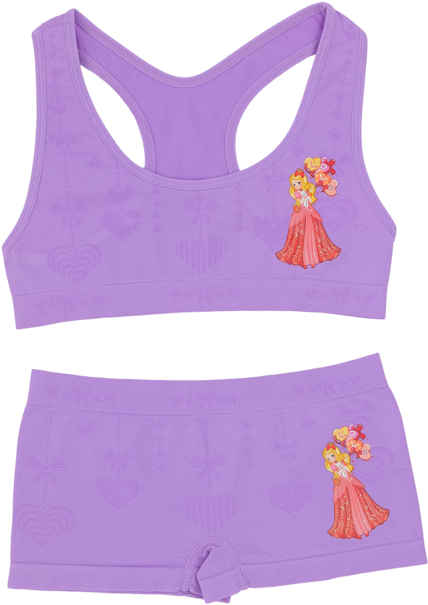 ToBeInStyle Girl's Pack of 6 Racerback Bras & Matching Boyshort Bottoms - Love Balloon Maiden - Small