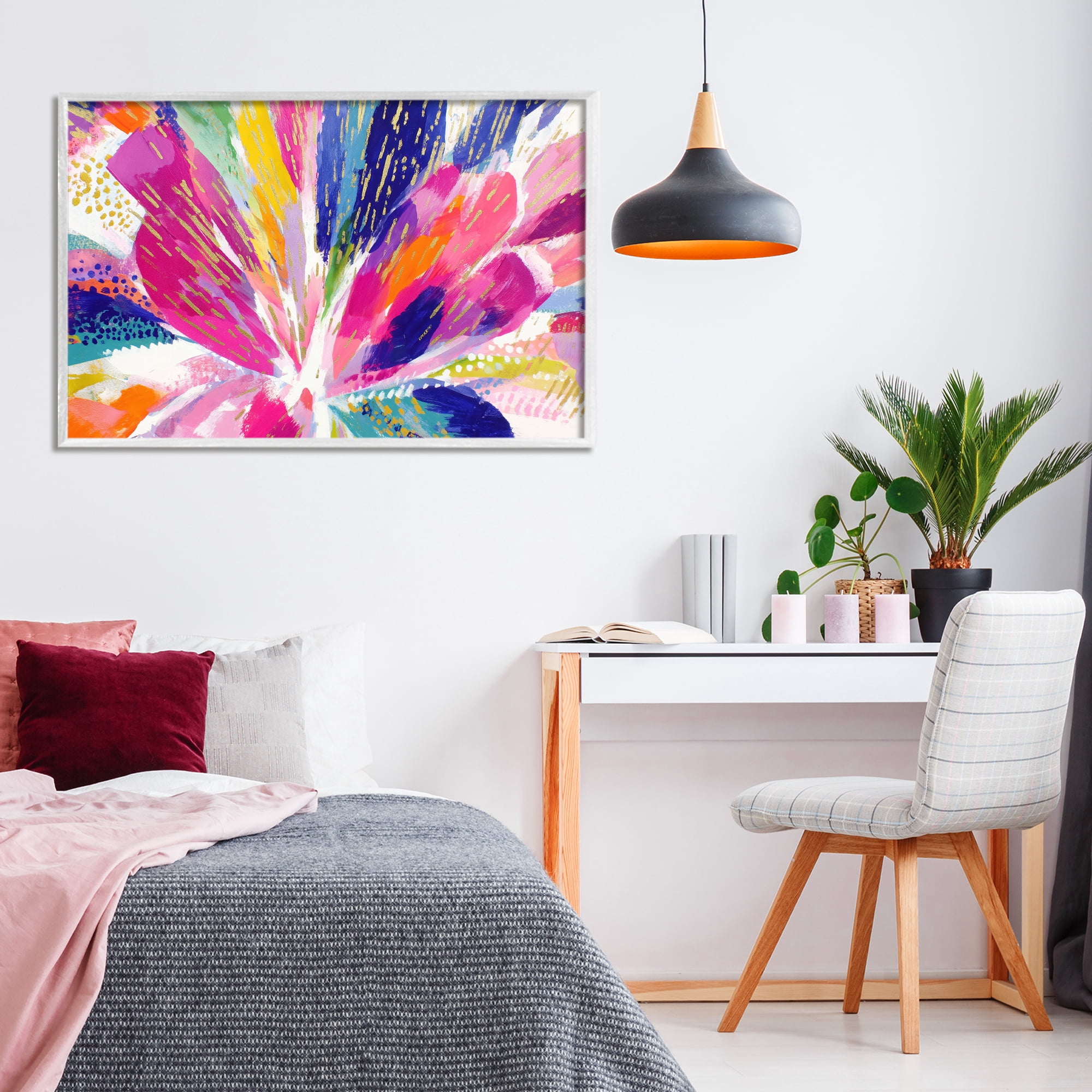 Stupell Industries Flower Burst in Vibrant Tones White Framed Giclee Art, design by Chromatic Storm Studio
