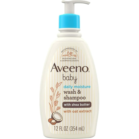 Aveeno Baby Wash and Shampoo Daily Moisture With Sheabutter, 12 Oz..
