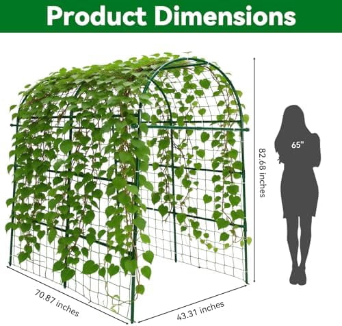 Garden Arch Trellis for Climbing Plants Outdoor - 83" H*71" W*43" L Large Rustproof Garden Trellis, Heavy Duty Grape Trellis, Tunnel Trellis for Melons, Pumpkins, Cucumbers, Peas(Green)