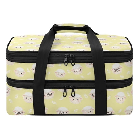 Small Sample Grass Pattern Insulated Double Decker Casserole Carrier Expandable for Hot Cold Food Potluck Picnic