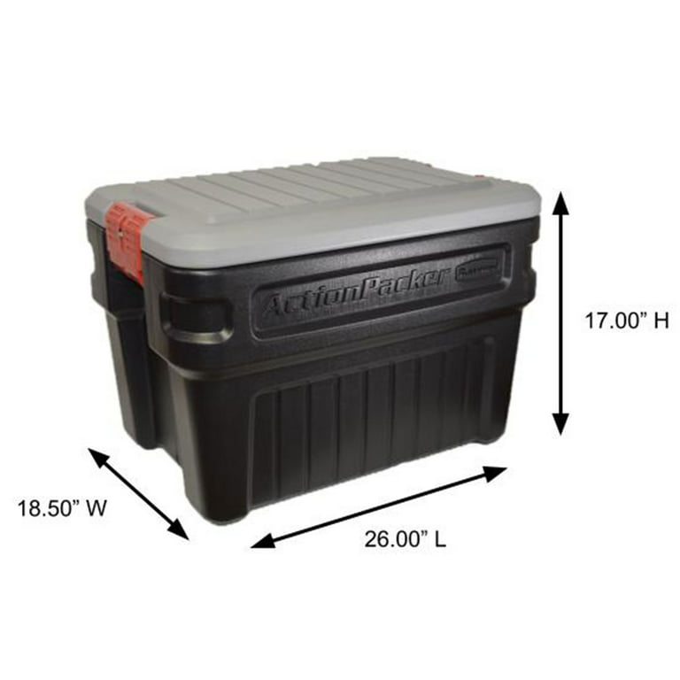 Rubbermaid 24 Gal Action Packer Lockable Latch Storage Container, Black (2  Pack) 