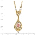 thumbnail image 2 of Auriga Fine Jewelry Gold-tone Imitation Pearl Pink Porcelain Rose and Clear Crystal Filigree Teardrop 17 inch Necklace for Women 17", 2 of 6