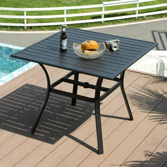 Patio Dining Table, 36" Patio Table for 4, Metal Patio Table with 2.36'' Umbrella Hole, Outdoor Dining Tables for Backyard, Garden, Black
