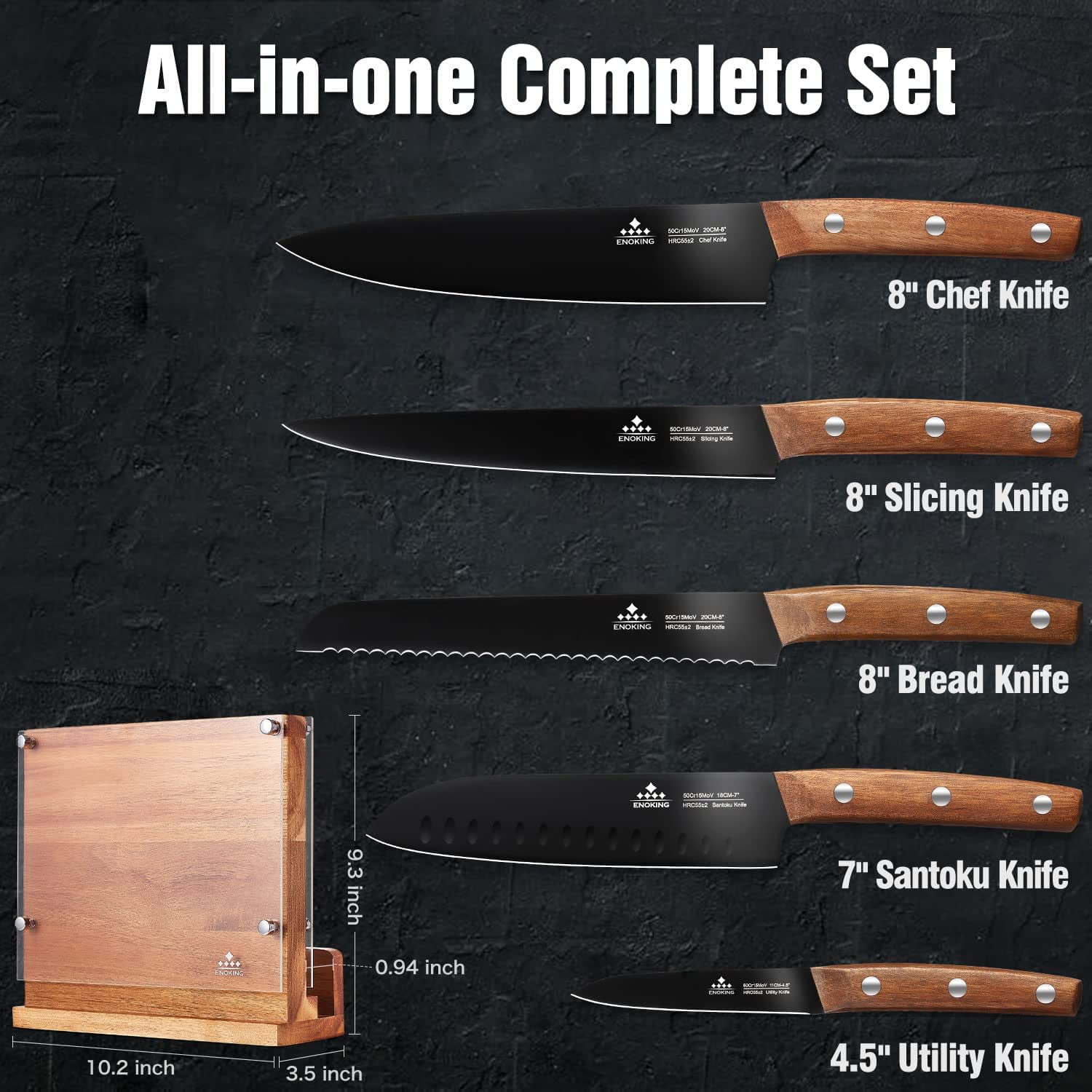 ENOKING Knife Set, 15 Pieces Knife Set with Wooden Block and Sharpener,  Stainless Steel Kitchen Knife Block Set Ultra Sharp, Professional Knife Set  with Kitchen Scissors, Meat Fork and 6 Steak Knives (