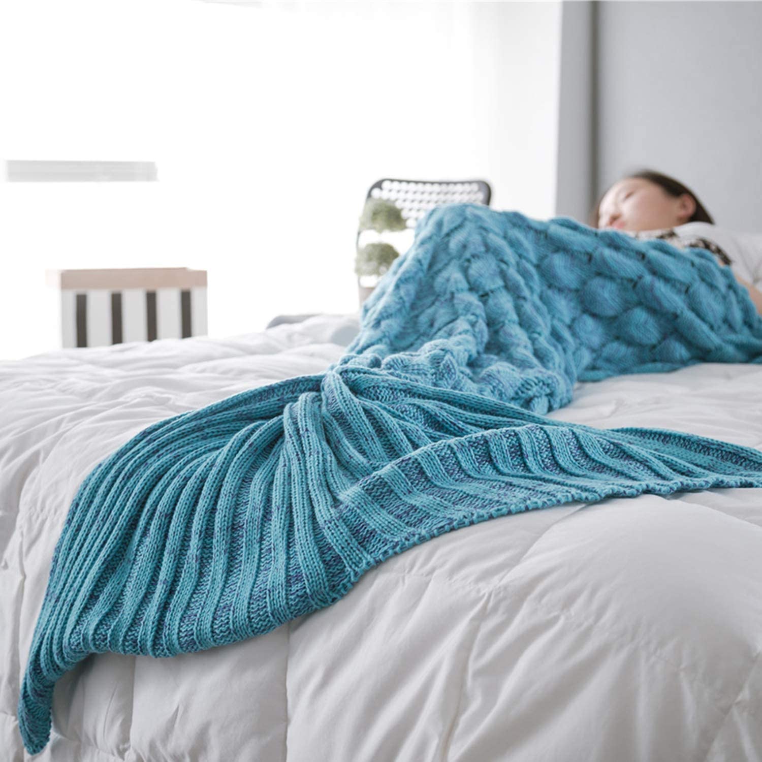 Super Soft and Comfortable All Seasons Sleeping Bag Sofa Living Room Quilt Grey comb Cartoon Fish Tail Blanket Sleeping Bag for Kids 56 x 20