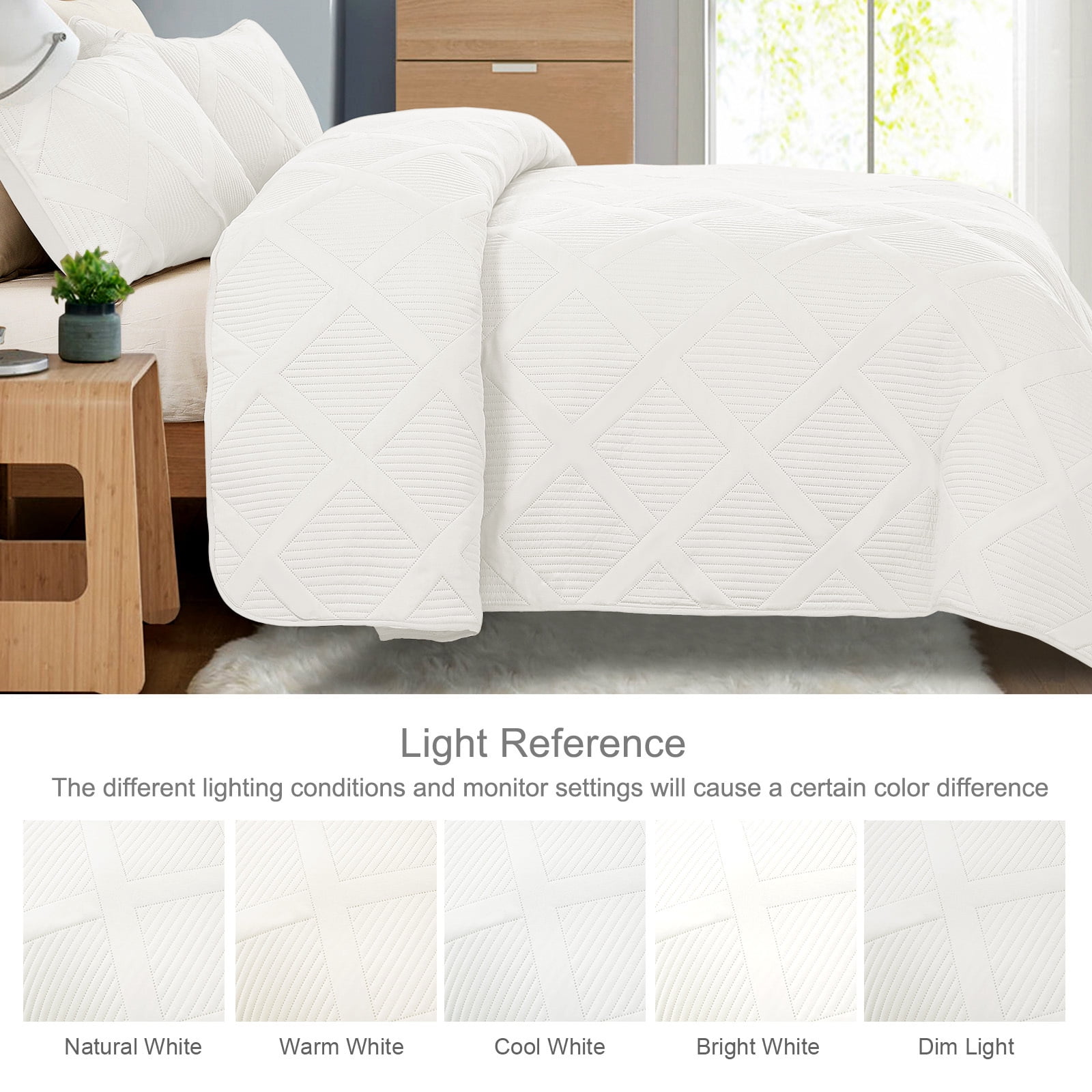 Exclusivo Mezcla Ultrasonic Twin Quilt Set, 2-Piece Lightweight Bedspreads Modern Striped Coverlet, White