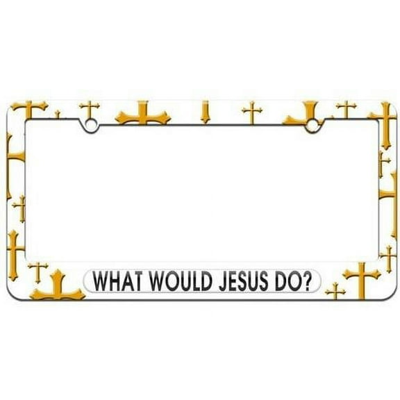 What Would Jesus Do, Jesus License Plate Tag Frame, Fancy Christian Cross White Design