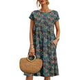 thumbnail image 1 of Vestido midi Zhyaj con cuello redondo y manga corta holgado, túnica de algodón, 1 of 7