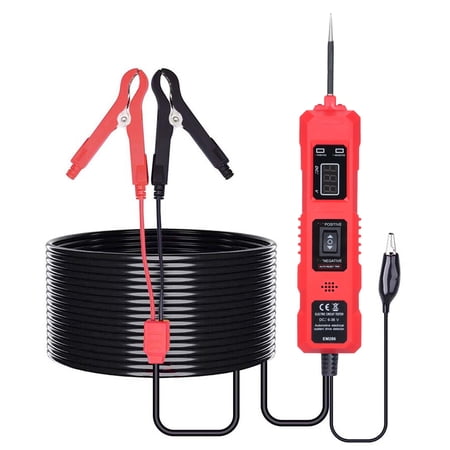 BIMZUC EM286 Car Circuit Tester Power Circuit Probe Tester, 6-36V Automotive Circuit Detector Digital Electrical System Tool with Display and LED Lights, 14.76ft Cable, Red