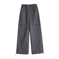 thumbnail image 4 of Diufon Cargo Pants for Women Solid Color Lounge Pants Waist Drawstring Button Trousers with Pockets, 4 of 6