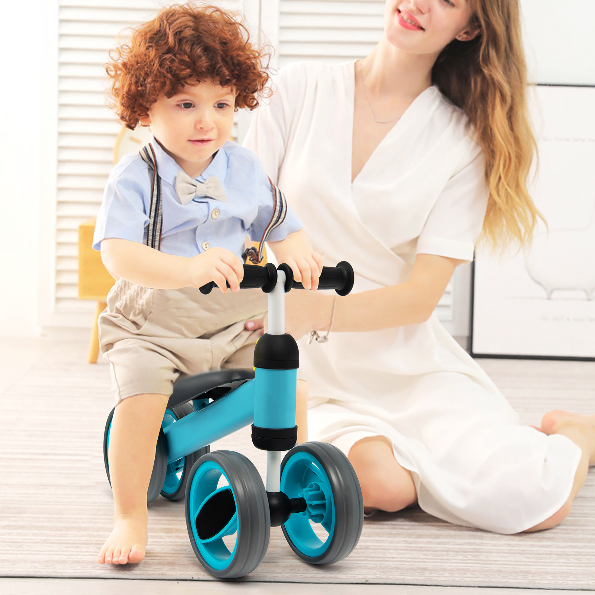 Costway Baby Balance Bike Toddler Riding Toys  w/ 4 Wheels Blue - image 2 of 10