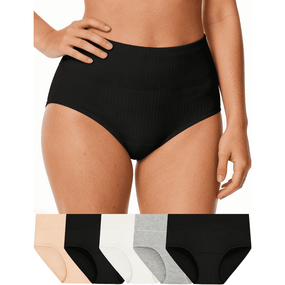 Loritta Secret 5-Pack Cotton Underwear for Women High Waist Full Coverage Cotton Soft Panties for Ladies, Size S-2XL