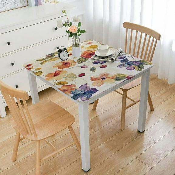 HAOXIT Deluxe Elastic Edged Flannel Backed Vinyl Fitted Table Cover - Antique Fruit Pattern - Square 36*36