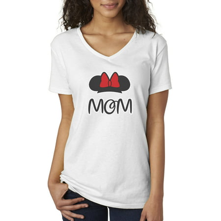 New Way 671 - Women's V-Neck T-Shirt Mom Fan Minnie Mouse Ears Bow