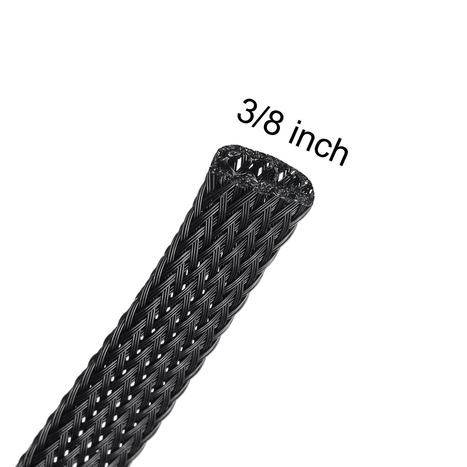 100 Ft - 3/8 In Expandable Braided Cable Sleeving, PET Cable Management, Wire Wrap Loom Tube, Black