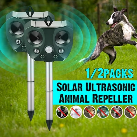 1/2Pcs Solar Ultrasonic Animal Repeller, KCASA Solar Battery Powered Ultrasonic Animal Pest Repeller Bird Dog Insect Control Rodent Repellent with Motion Sensor for Garden (Best Animal Repellent For Gardens)