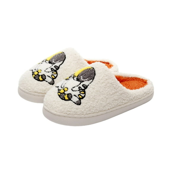 Fengactive Womens Sherpa Slippers Cat Paw Embroidered Warm Indoor House Slippers Soft Non Slip Winter Slippers