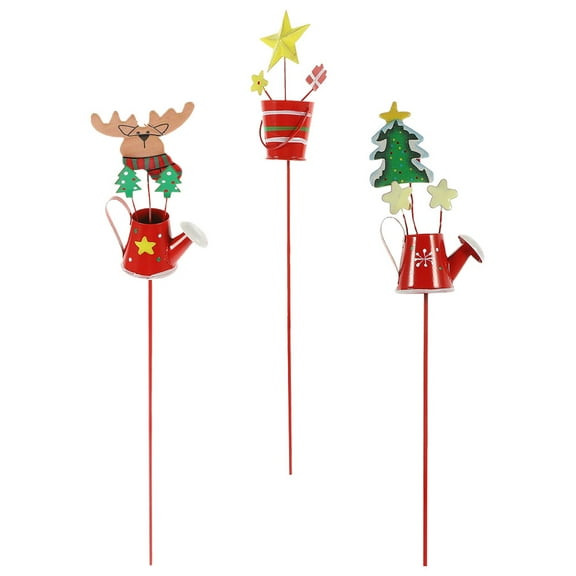 ETHZZLE 3Pcs Metal Christmas Kettle Shaped Garden Stake Yard Sign Decor 11.0x2.2x1.4in