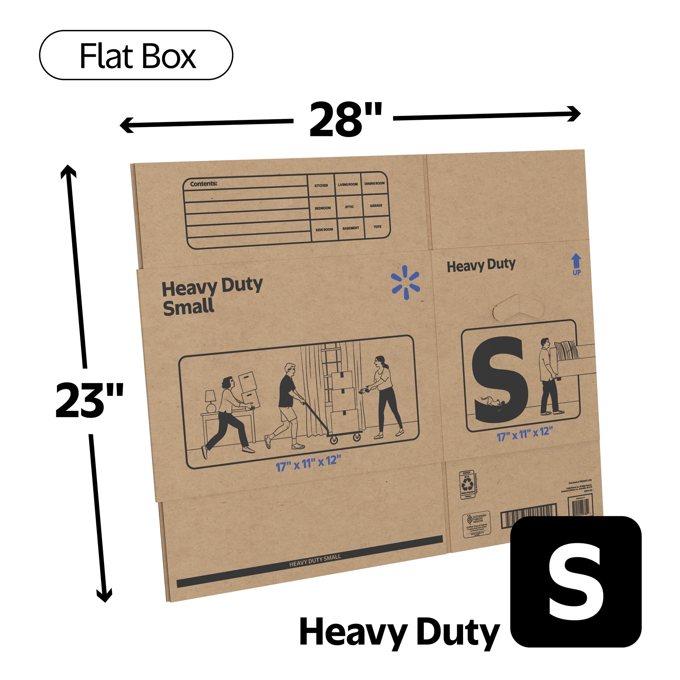 Walmart Small Heavy Duty Moving Box, Kraft, 17"L x 11"W x 12"H