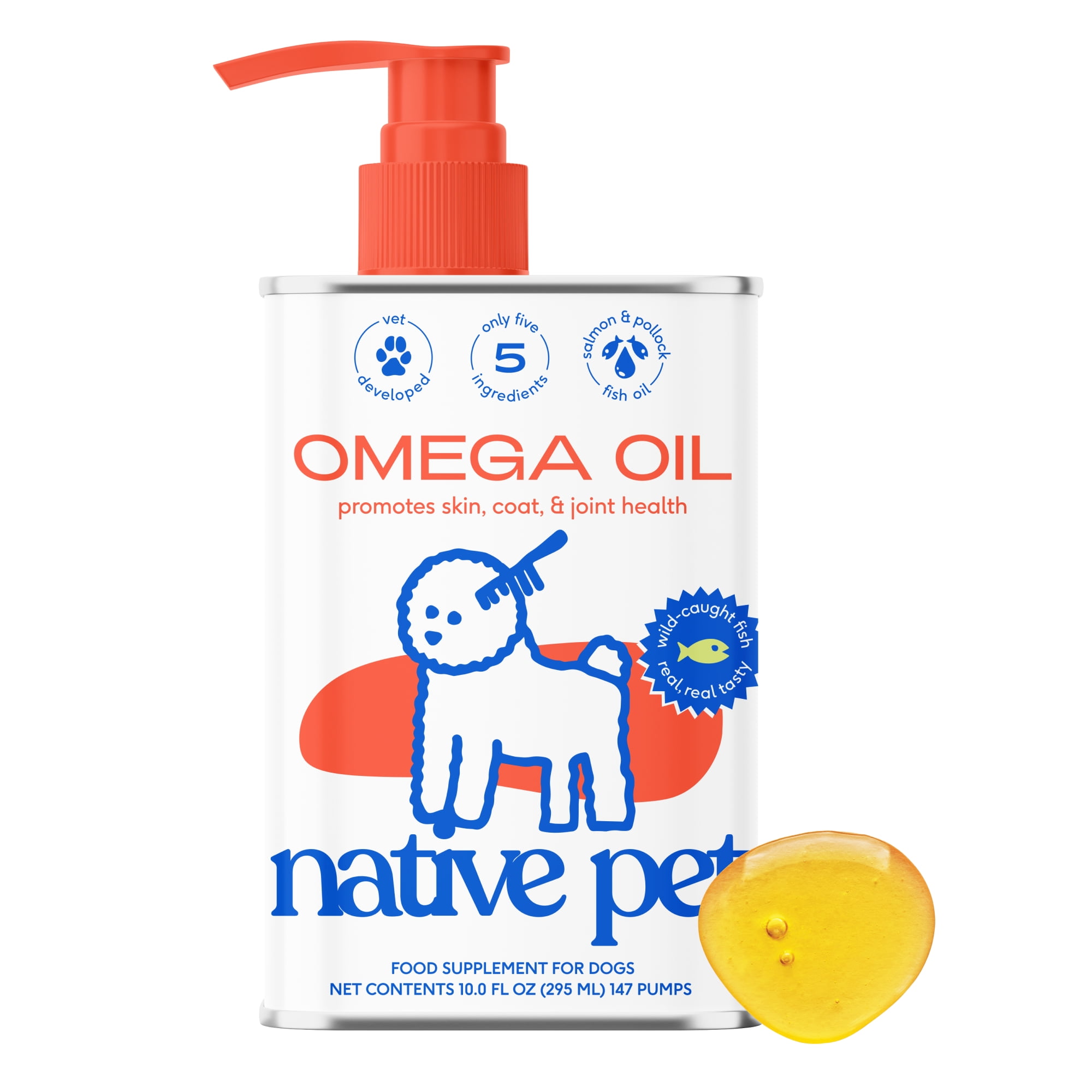 Native Pet Omega Oil for Dogs, Salmon & Pollock Fish Oil, Omega-3, 10 fl oz