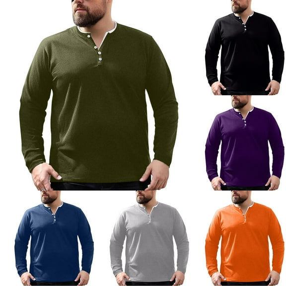 Miluxas Mens Cotton Henley Shirts Long Sleeve Casual T-Shirts Lightweight Button Pullover Shirts with Pocket Purple