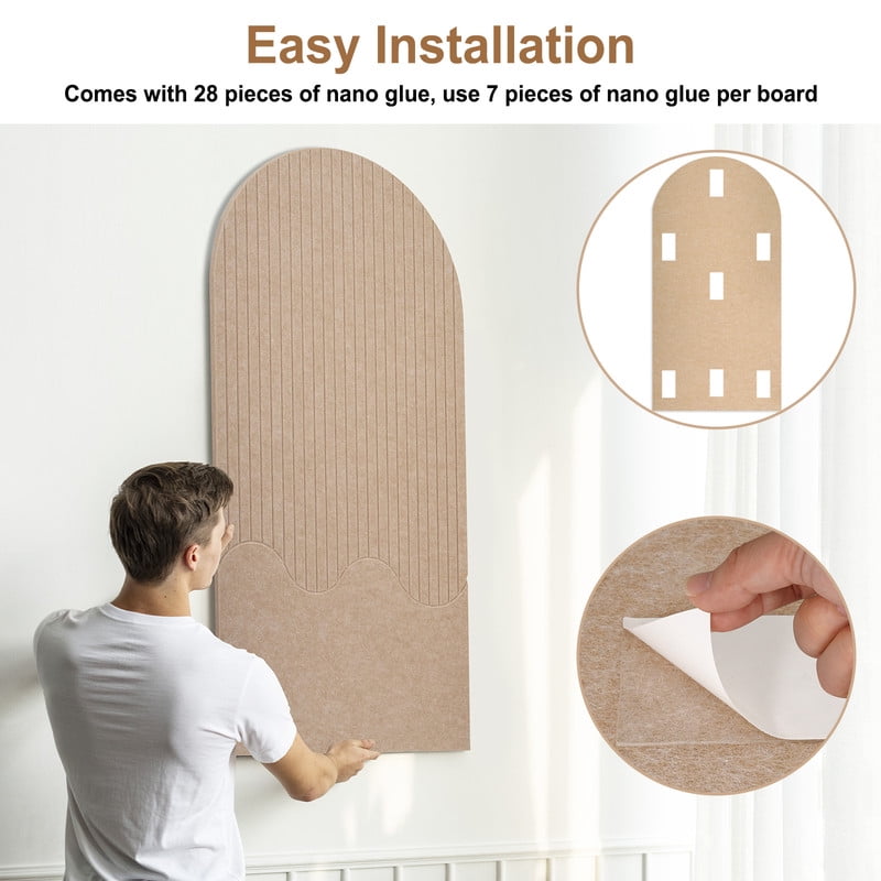 4 Pack Large Arch Felt Bulletin Board Push Pin Board 48"x24" Poster Board for Wall Decorative Cork Board Tiles Memo Board Track Board with Safe Removable Adhesive Tabs and Pushpins, Beige