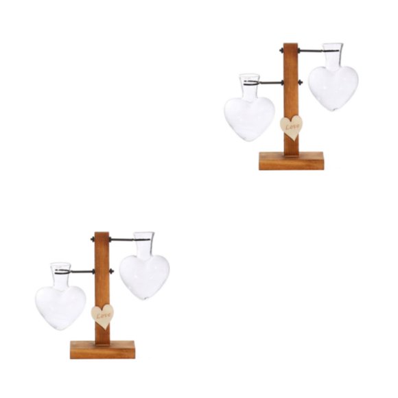 Florero Hidropónico Toystoory Botella de Vidrio Transparente en Forma de Corazón Doble 2Conjunto