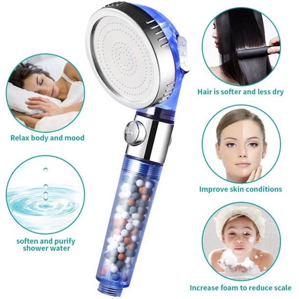 Blue Zenbody Shower Head with Filter Beads, 3 Modes Shower Envy Showerhead with On Off Switch