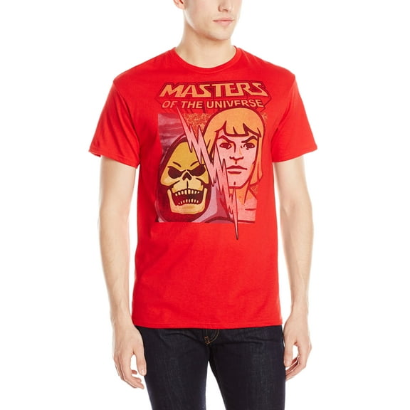 Masters Of the Universe Mens T-Shirt - Half HE-Man Half Skeletor Face Image (Small, Red)