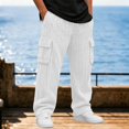 thumbnail image 5 of sdhkgrrt Men Plus Size Corduroy Cargo Pants Loose Fit Ribbed Casual Solid Long Track Trousers Outdoor Athletic Breathable Hiking Pants, White L, 5 of 9