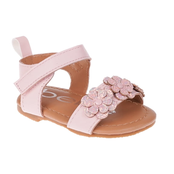 bebe Girl's Infant Flat Shoes with Metallic Shimmer, Glitter and Rhinestone - Flats For Infants, Light Pink 2, 4