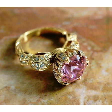 Silver Shop 2Ct Round Cubic Zirconia Engagement Ring 14K Yellow Gold Finish