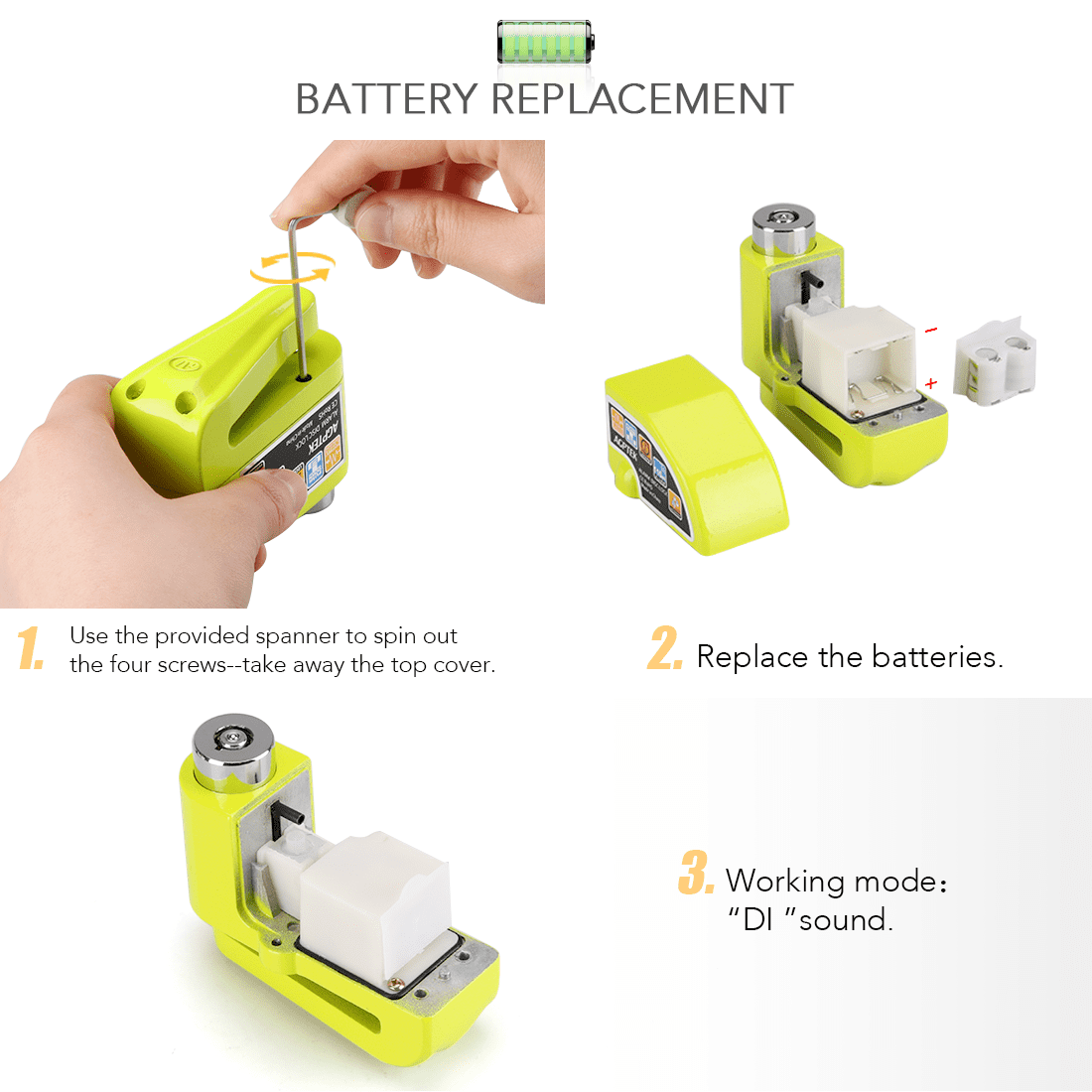 AGPTEK Motorcycle Locks Anti Theft,  Padlock Disk Lock for Bike with Alarm, MLS Green