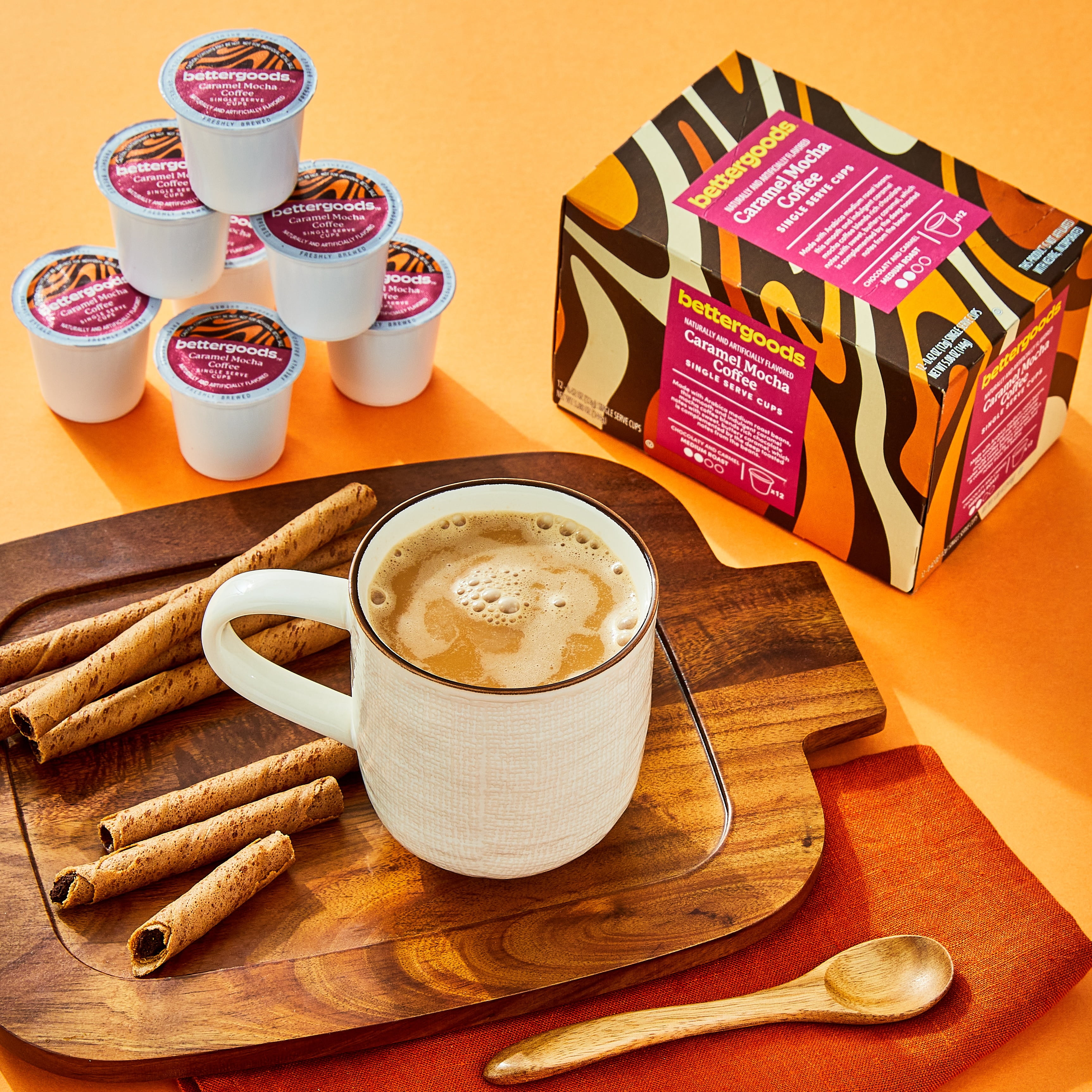 (3 pack) bettergoods Caramel Mocha Flavored Coffee, Medium Roast, Single Serve Cups, 0.42 oz, 12 Count