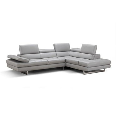 J & M Furniture 18142-LHFC A761 Italian Leather Sectional Light Grey in Left Hand Facing