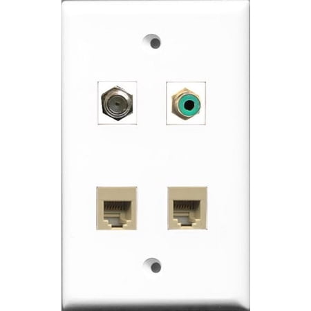 RiteAV 1 Port RCA Green and 1 Port Coax Cable TV- F-Type 2 Port Phone RJ11 RJ12 Beige Wall Plate