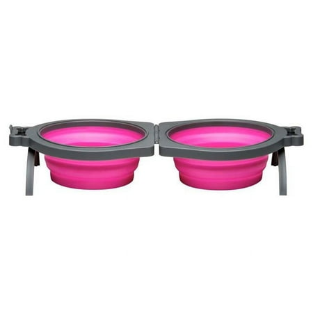 UPC: 0842982079892 | Loving Pets 842982079892 Bella Roma Travel Double Diner Dog Bowl Pink – Medium