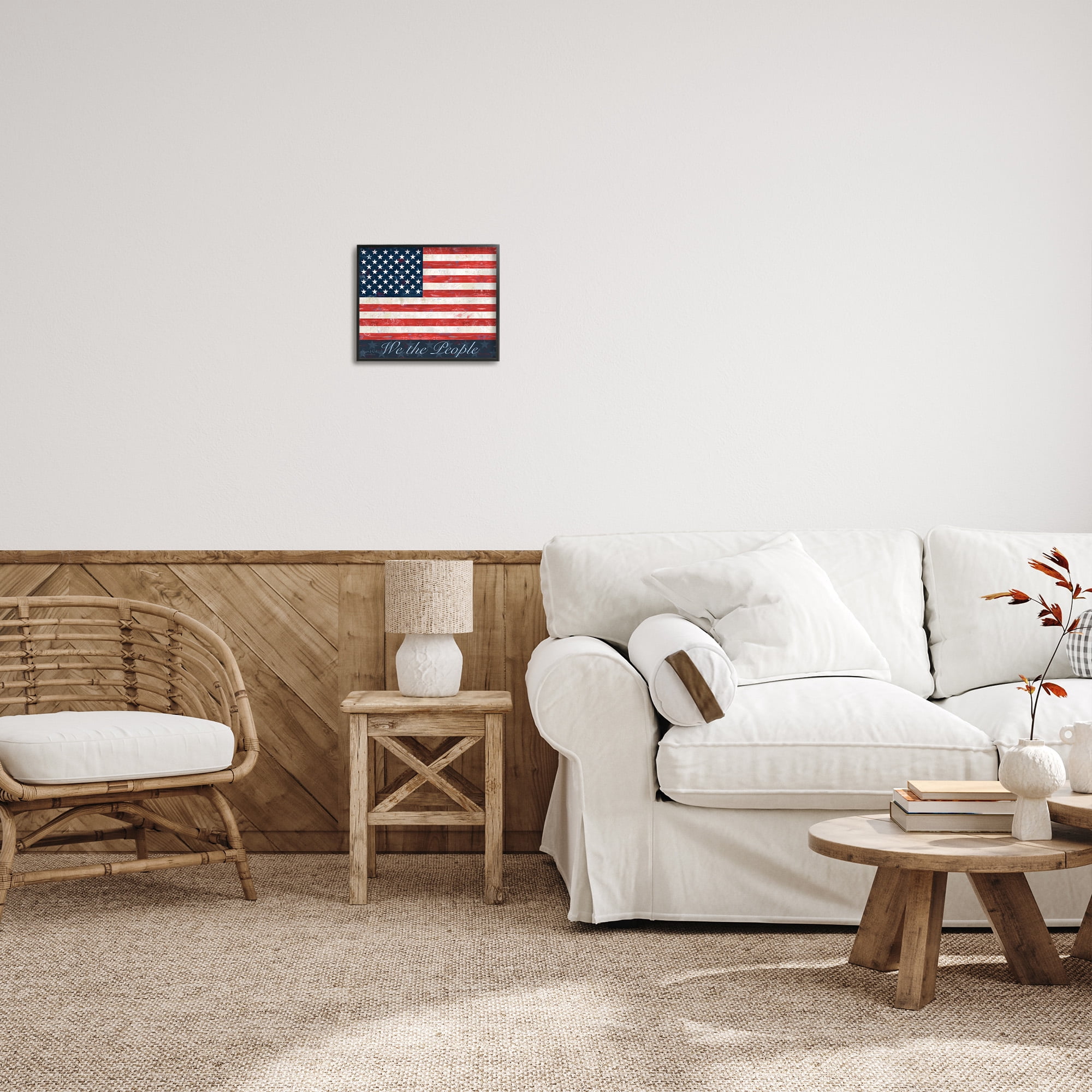 Stupell Industries We The People Flag Typography Painting Black Framed Art Print Wall Art, 14 x 11