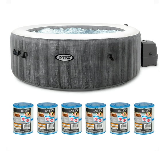 Intex PureSpa Plus Greywood Inflatable Hot Tub Jet Spa w/ Filter Cartridges