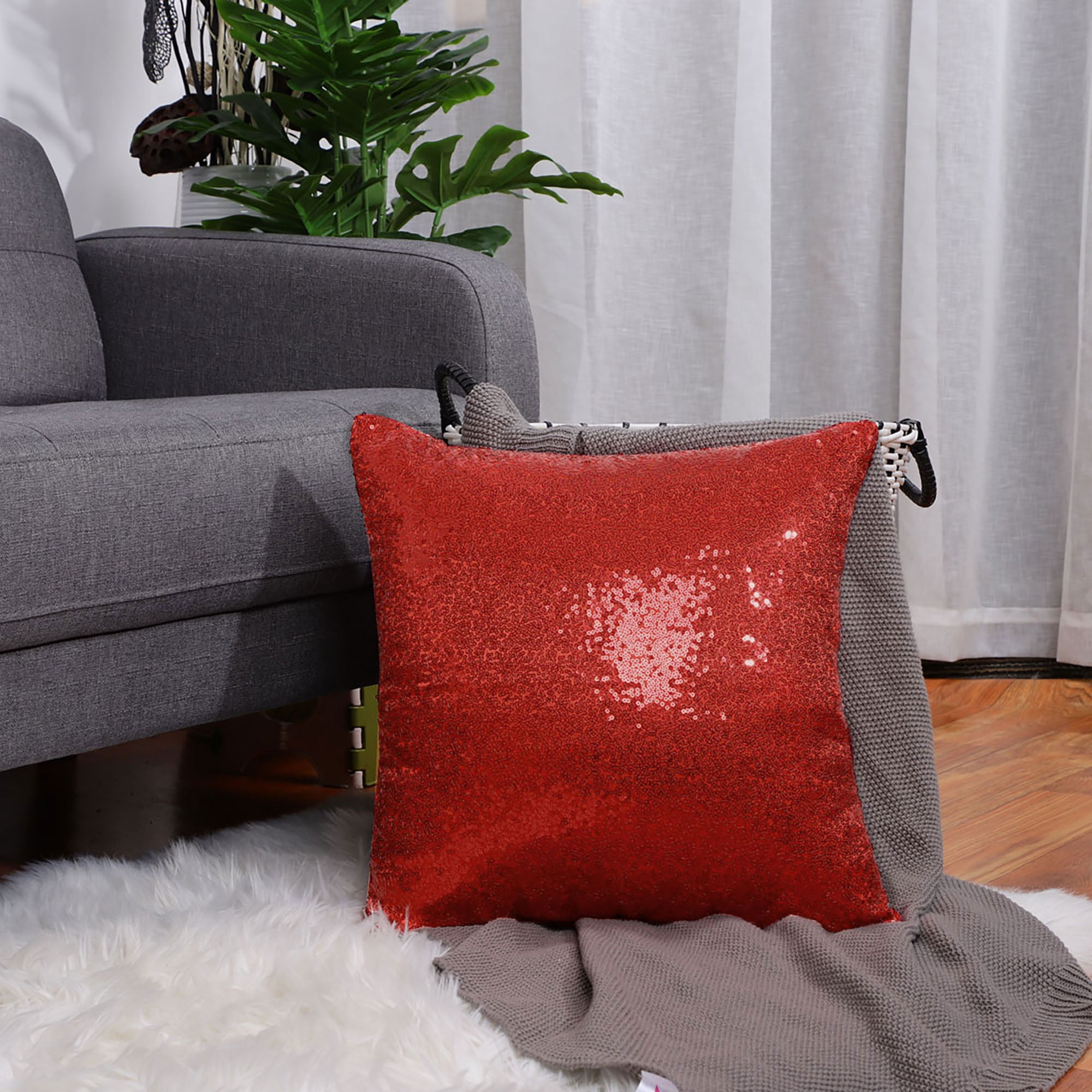 PiccoCasa Sequin Square Soft Satin Throw Pillow Cover for Contemporary