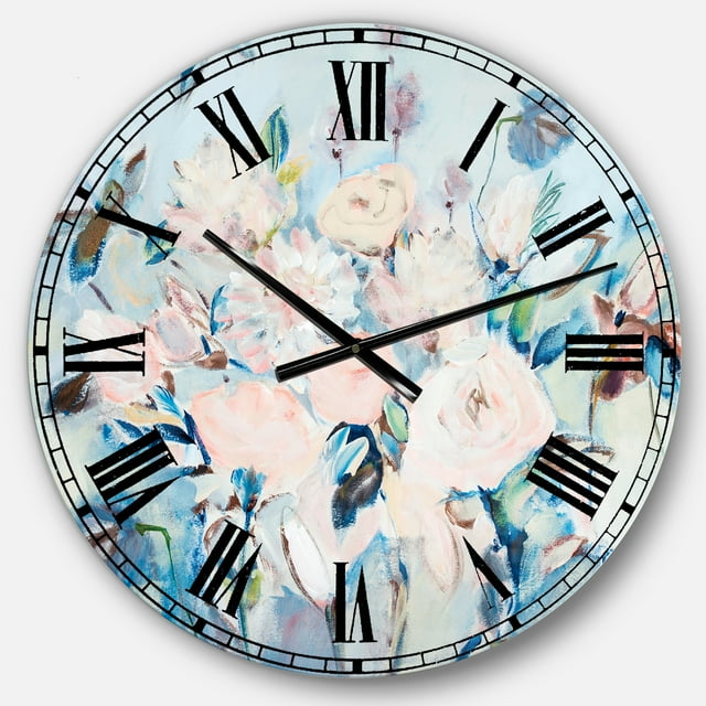 DesignArt Horloge Murale Grande Peinture à l'Eau de Ferme Fleurs Roses Abstraites