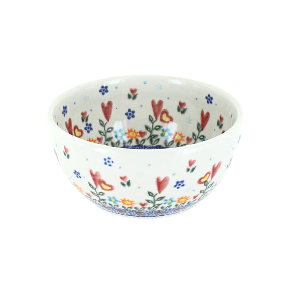 Blue Rose Polish Pottery Hearts & Flowers Dessert Bowl