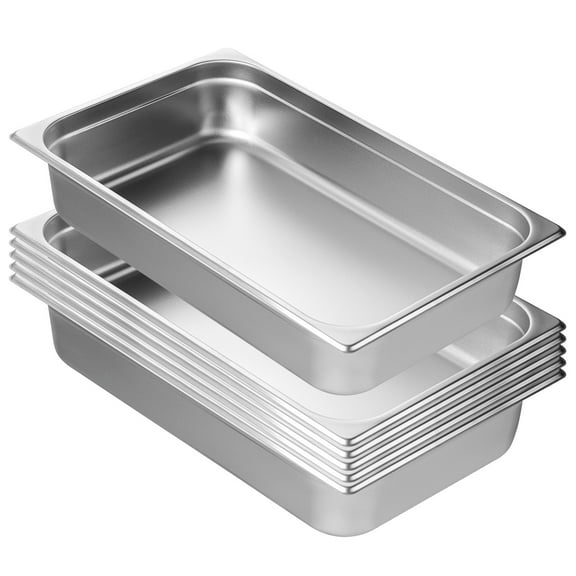 KFFKFF Set of 6 Hotel Pans, Full Size Anti-Jam Steaming Tray, 0.8mm Durable Stainless Steel Restaurant Buffet Pan, 4-Inch Depth Commercial Serving Pan, Catering Food Storage Tray