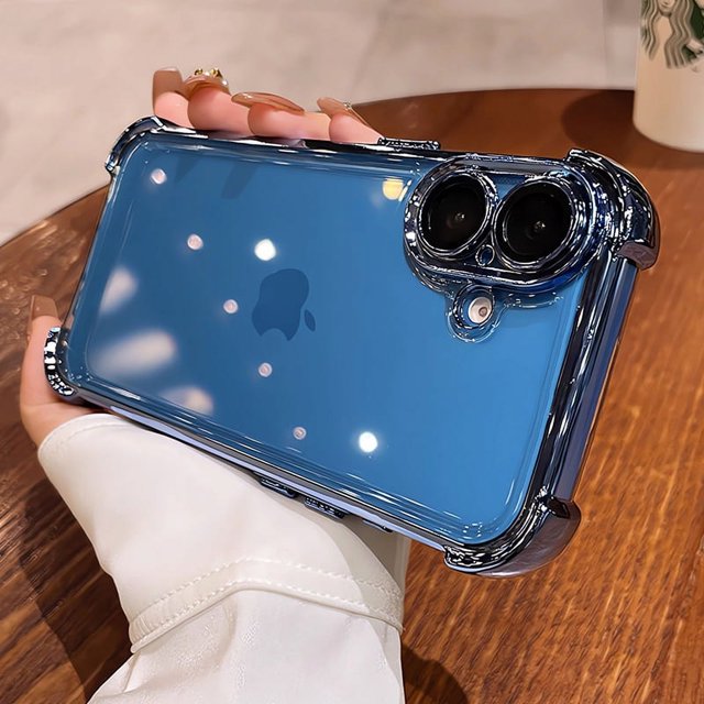 Luxury Plating Shockproof Transparent Case For iPhone 16 Pro Max 15 Plus 14 13 12 11 XR XS X Hard Acrylic Back Soft Bumper Cover Navy For iPhone 11Pro Max