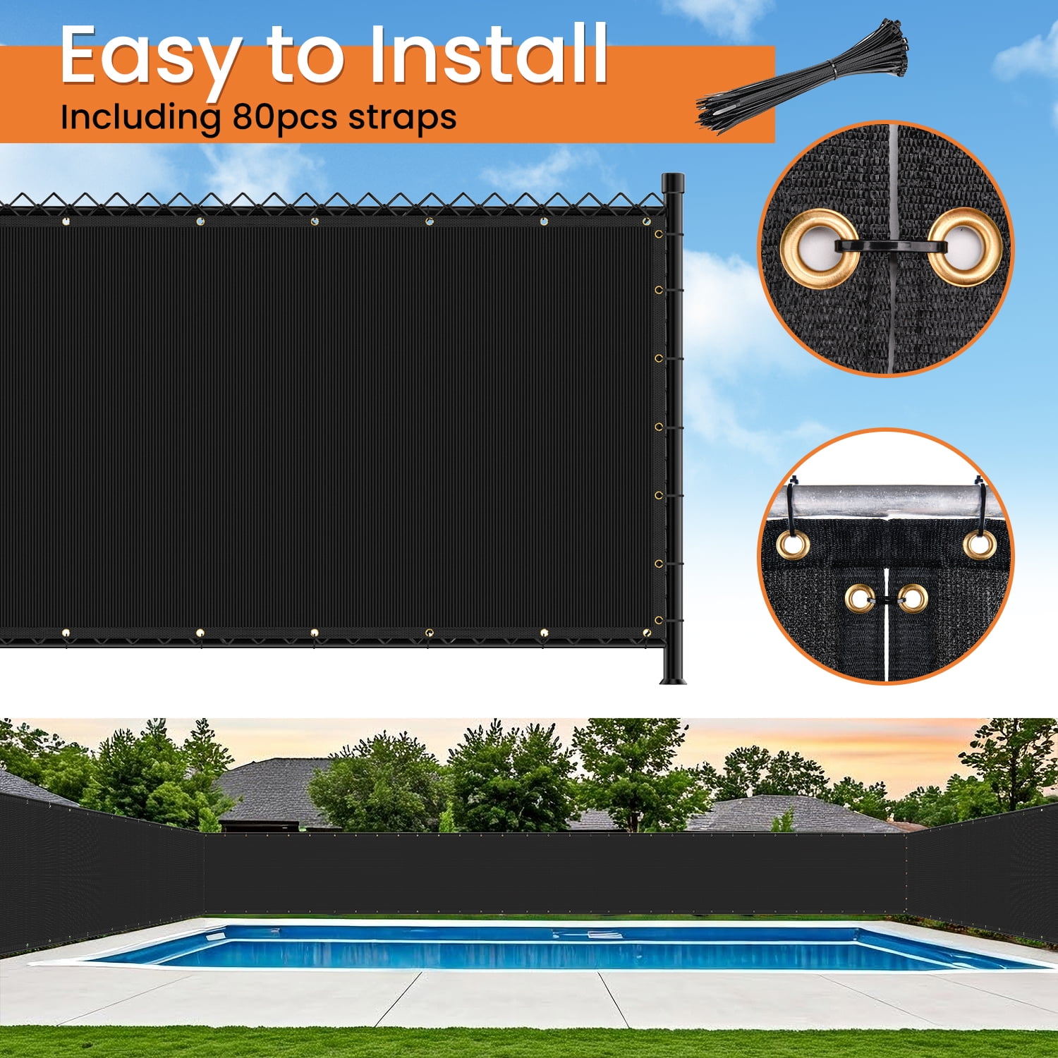 6X50FT Black Chain Link Fence Privacy Screen for Outdoor